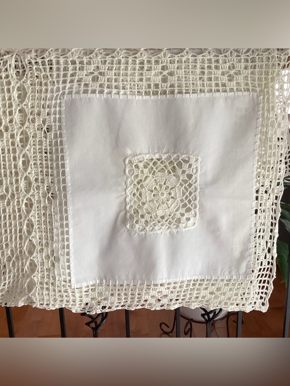 Cream hand crocheted tablecloth